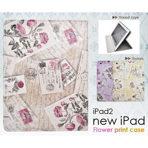 新しいiPad・iPad2用英国風フラワープリントケース　パープル