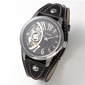 ficce(フィッチェ) ツインムーブ メンズ レザーウォッチ FC-11034-02/ブラック