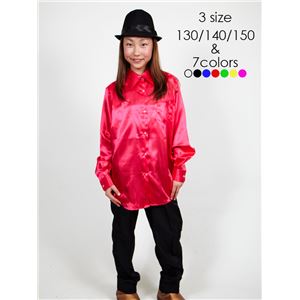 【キッズダンスウェア】Step by Teens Ever サテンシャツ ショッキングピンク 130サイズ （子供用）