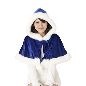【クリスマスサンタコスプレ】フード付きケープ ベロア素材 青 Ladies