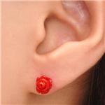 赤サンゴ薔薇ピアス