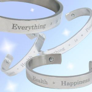 チタンダイヤモンド入りゲルマバングル 小「Love Health Happiness」
