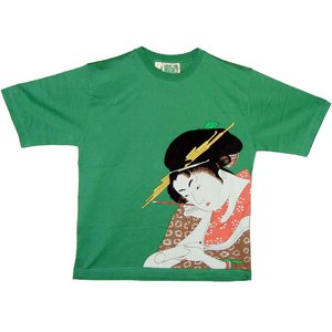 レディス　和柄Ｔシャツ　美人画　グリーン