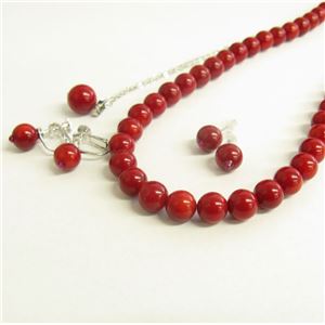 珊瑚3点セット8mm（連ネックレス、一粒ネックレス、ピアス）
