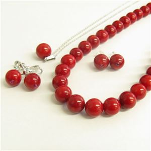珊瑚3点セット10mm（連ネックレス、一粒ネックレス、ピアス）