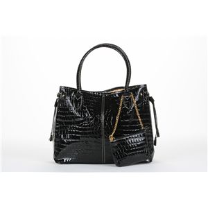 SHAKE SHAKE エナメルクロコポーチ付きトートバッグ/ブラック