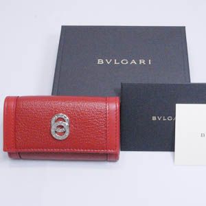 BVLGARI(�u���K��)�@#25282 Keyholder small 4 keys Goat leather red/calf leather red/P