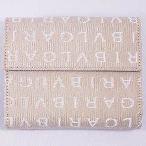 BVLGARI(�u���K��)�@#22242 Woman wallet 2 folds without zip Lettere fabric beige/pigskin chocolate/P