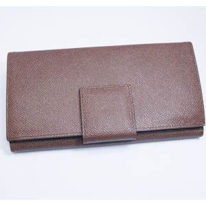 BVLGARI(�u���K��)�@#23302 Woman wallet 8 CC with internal zip and clip Grain leather dark brown/P.