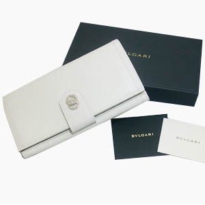 BVLGARI(�u���K��)�@#25223 Woman wallet 8 CC with internal zip and flap Goat leather chalk/calf leather chalk/P