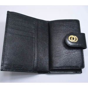 BVLGARI(ブルガリ) #25251 Woman wallet 2 folds with frame Goat leather black/calf leather black/G