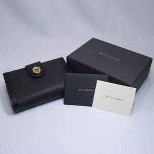 BVLGARI(ブルガリ) #25251 Woman wallet 2 folds with frame Goat leather black/calf leather black/G