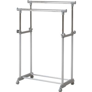 パイプダブルハンガー スチール キャスター付き 高さ調整可 幅75cm×奥行43cm FB-75WGY グレー