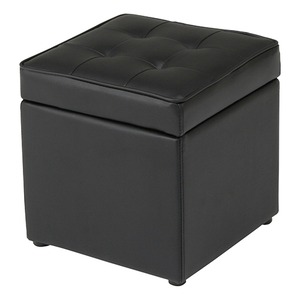 収納BOX付きボックススツール 木製/合成皮革 幅36cm×奥行36cm×高さ38cm BT-099 ブラック（黒）