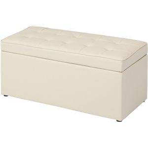 トランクベンチ/収納BOX付きスツール 木製/合成皮革 高さ38cm BT-093A アイボリー