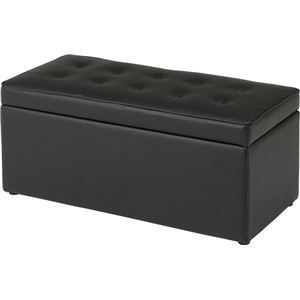 トランクベンチ/収納BOX付きスツール 木製/合成皮革 高さ38cm BT-093A ブラック（黒）