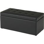 トランクベンチ/収納BOX付きスツール 木製/合成皮革 高さ38cm BT-093A ブラック（黒）