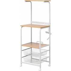 キッチンワゴン/レンジキャスター付きワゴン スチール 幅51.5cm×奥行41cm 引き出し収納/コンセント（二口）付き