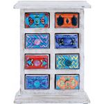 ラビミニチェスト【8マス】 セラミック/木製(チーク材) 幅17.5cm×奥行7cm ホワイト（白） ［インテリア家具］