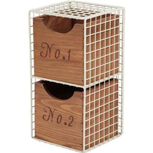 ワイヤー木製ラック2段 スチール/木製 引き出し収納BOX付き IV アイボリー ［インテリア家具］ 【完成品】