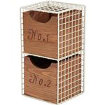 ワイヤー木製ラック2段 スチール/木製 引き出し収納BOX付き IV アイボリー ［インテリア家具］ 【完成品】