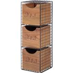ワイヤー木製ラック3段 スチール/木製 引き出し収納BOX付き BR ブラウン ［インテリア家具］ 【完成品】