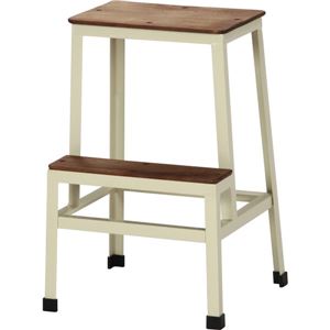 踏み台/ステップスツール スチール/木製(天然木) 高さ54cm アンティーク調 IV アイボリー