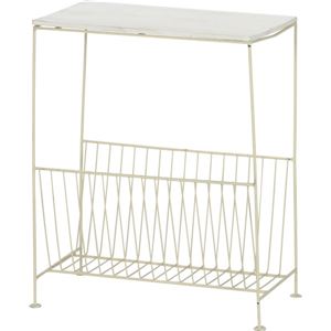 木製サイドテーブル スチール/天然木 収納付き IV アイボリー 【完成品】