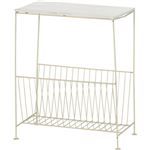 木製サイドテーブル スチール/天然木 収納付き IV アイボリー 【完成品】