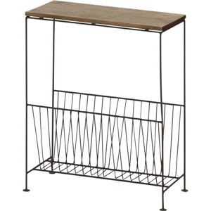 木製サイドテーブル スチール/天然木 収納付き DBR ブラウン 【完成品】