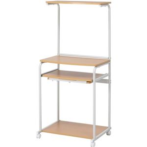 パソコンデスク/シンプルPCデスク 幅60cm 伸縮式棚収納/キャスター付き マウスパッド収納式 PD-192