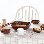 アカシアボウルセット（スプーン＆フォーク付き） A スクエア 木製 ［アウトドア/キッチン用品］