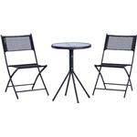 ベランダ3点セット(強化ガラス天板丸型テーブル＆折りたたみ式チェアセット) BK ブラック（黒） ［屋外/ガーデン用品］