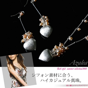 ハイカジュアル淡水パールハートネックレス＆ピアス（ベビーピンク）