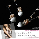 ハイカジュアル淡水パールハートネックレス＆ピアス（ベビーピンク）