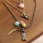 【Olive and bird】シザー・ベア天然石ヒスイ3連ロングネックレス
