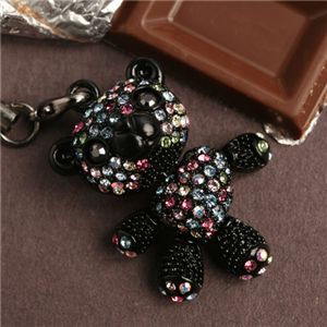 Rozybear(ロージーベア)スワロフスキー社クリスタル製くまちゃんストラップ ブラックマルチ