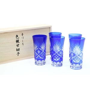 切子一口ビールグラス5客セット桐箱入り B