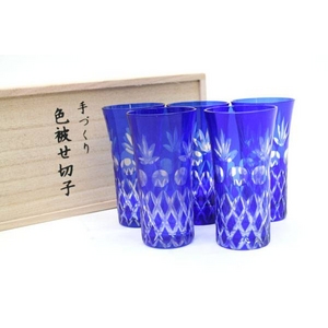 切子一口ビールグラス5客セット桐箱入り D