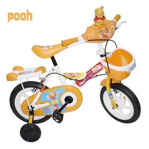 1:stitch & pooh 12インチ子供自転車 補助輪・カゴ付き　黄色2台セット
