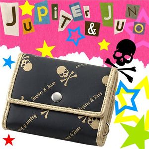 Jupiter＆Juno（ジュピターアンドジュノ） スカルモノグラム　チェーン付ミニ財布 ブラック