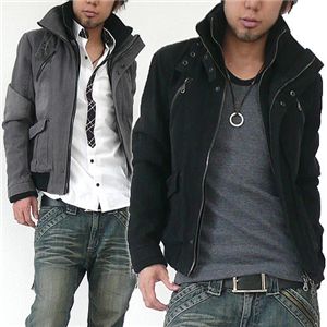 ストーンウォッシュフェイクレイヤードジャケット ブラック L