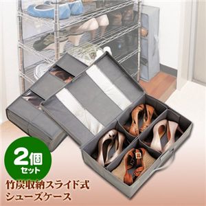 竹炭収納ケース スライド式シューズケース 2個セット