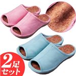 足の疲れに　快適コルクインソールスリッパ（ピンク・ブルー2足セット）約22〜24cm用