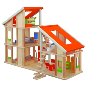 PLAN TOYSの木製玩具（木のおもちゃ）★7141★ 家具付きシャレードールハウス