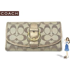 COACH(コーチ) ソーホー シグネチャー チェックブック 3つ折り長財布 ゴールド 42060