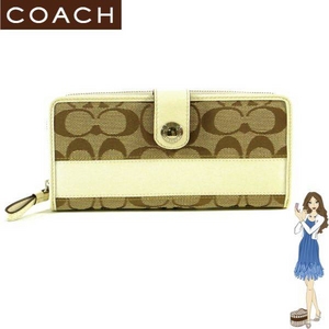 Coach(コーチ) アコーディオン ジップ アラウンド 長財布 シグネチャー ストライプ ホワイト 42628