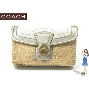 1:Coach(コーチ) バッグ ストロー ポーチ リストレット ホワイト 42530
