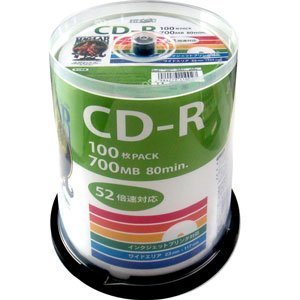 デ‐タ用CD-Rメディア52倍速　レーベル ワイドタイプ プリンタブル白100枚スピンドル 【5個セット】　HDCR80GP100-5P　