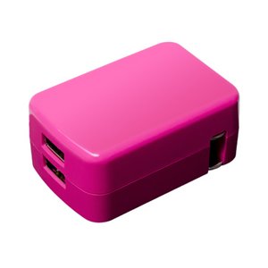 ミヨシ 2ポート搭載USB-ACアダプタ　ピンク　IPA-24U2/PK